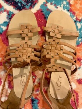 LOFT Tan Strappy Woven Leather Sandals